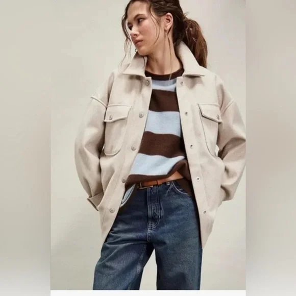 New! Free People Lola shirt jacket shacket cream tan nbnn - Picture 2 of 9